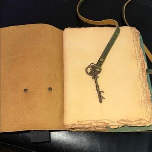 Green Real Leather Journal with Key Charm
